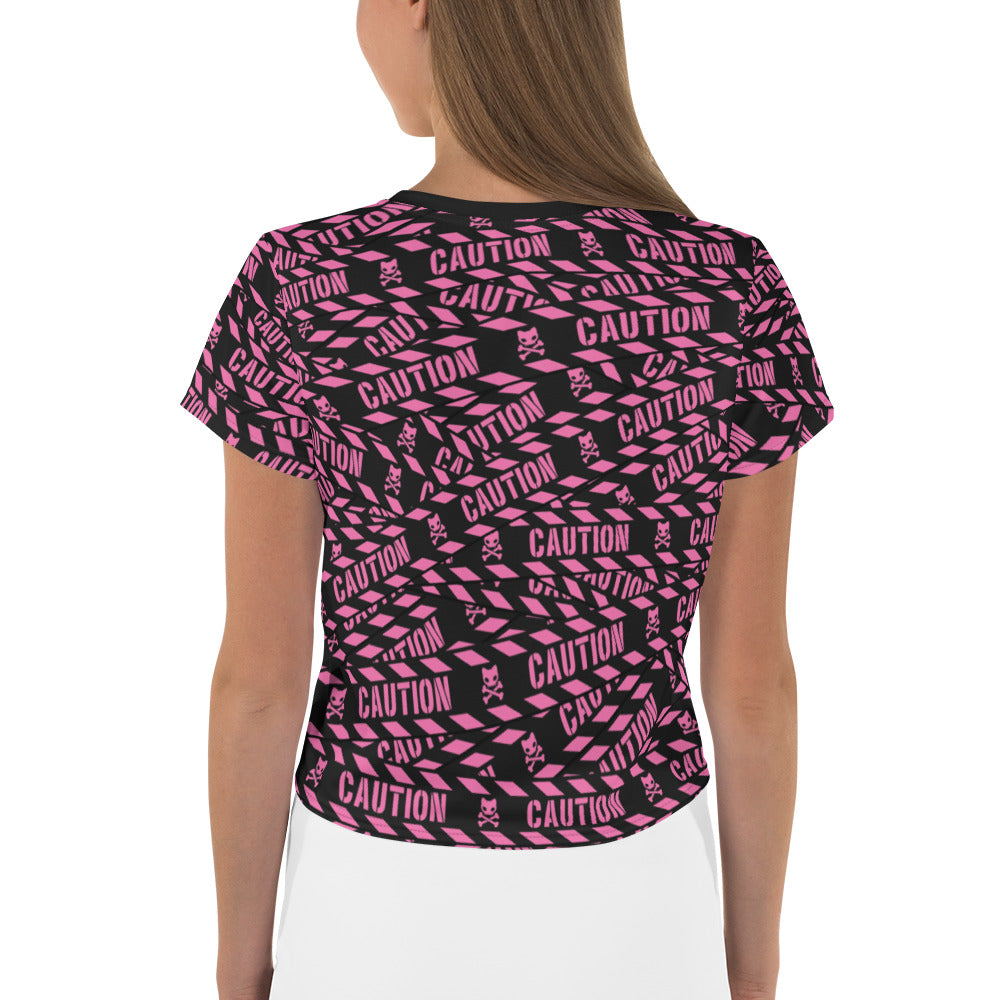 Caution Tape Crop Tee -- Hot Pink