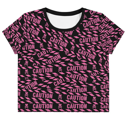 Caution Tape Crop Tee -- Hot Pink