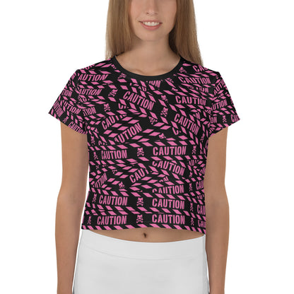 Caution Tape Crop Tee -- Hot Pink