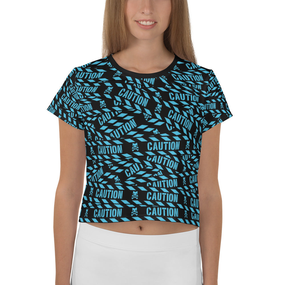 Caution Tape Crop Tee -- Aqua