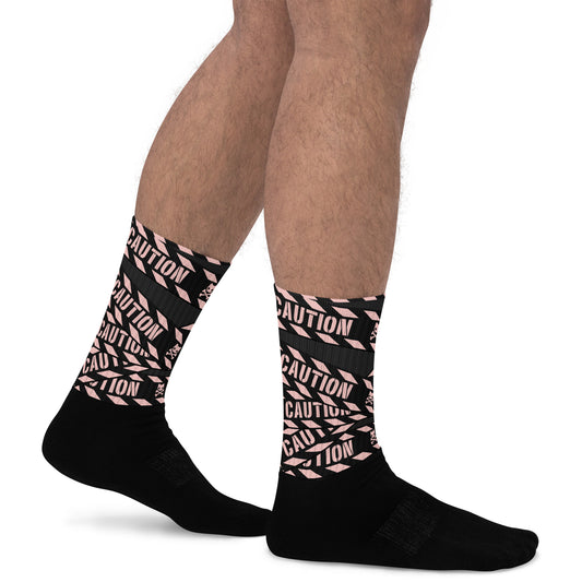 Caution Tape Crew Socks — Hot Pink