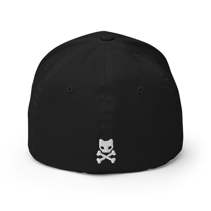 All black back view featuring caution toxic embroidered logo in white 