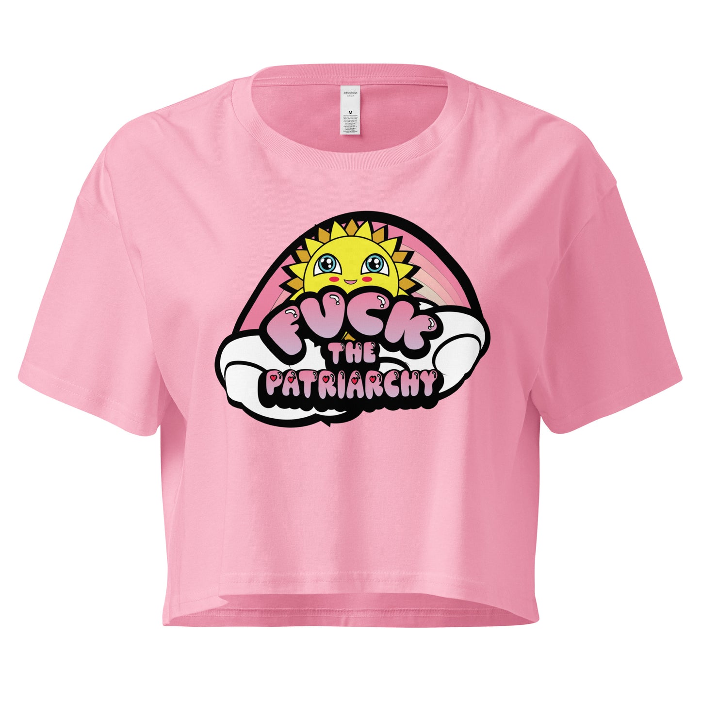 Same design on bubblegum pink crop top 